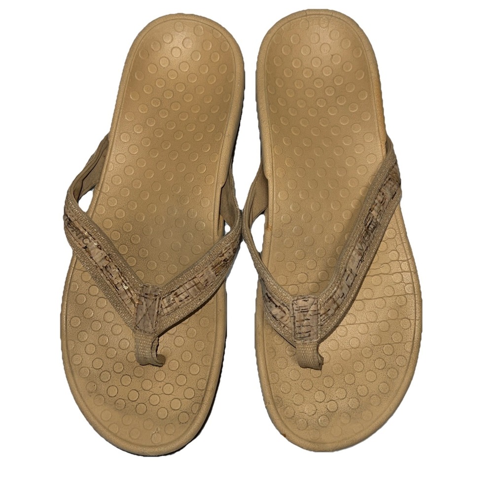 Vionic Women's Tide II Cork Trim Sandals Size 9.5/10 Tan Beige Thong Flip Flops